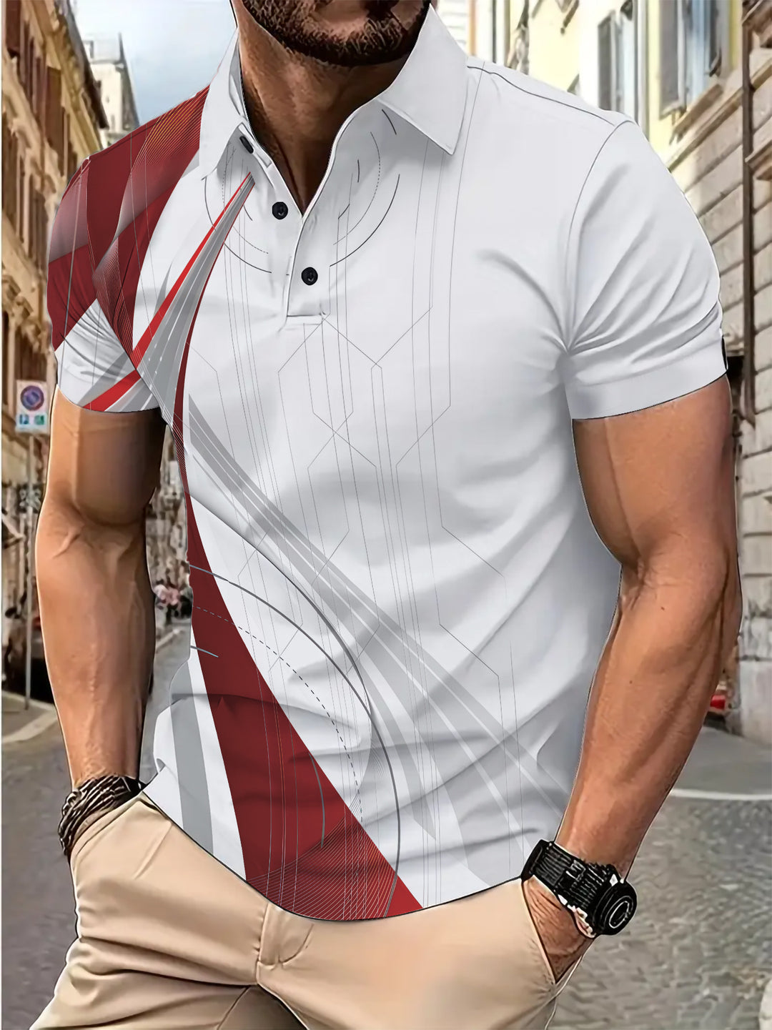 Herre poloshirt med moderne grafisk design Stilla