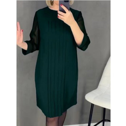 Dame Plisse aften kjole med gennemsigtige ærmer og elegant snit Stilla