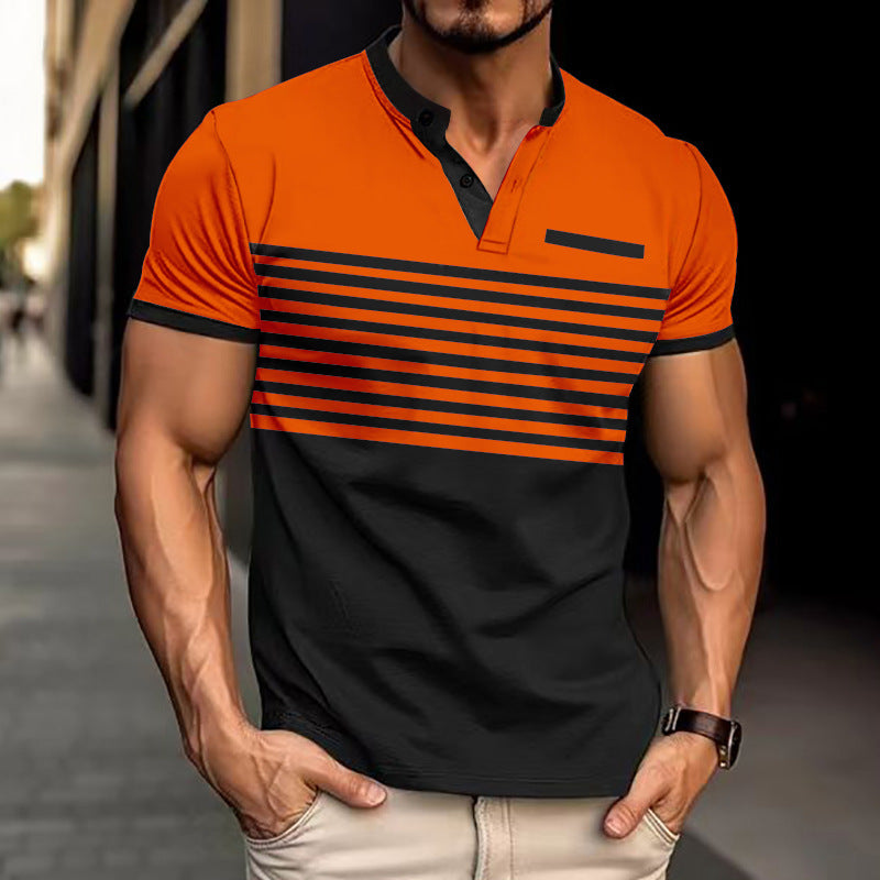 Herrer kortærmet poloshirt med moderne stribemønster og praktiske knapper Stilla