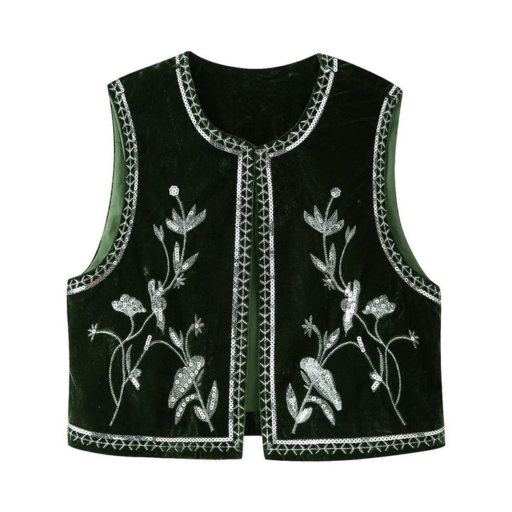 Femme broderet fløjl vest Stilla