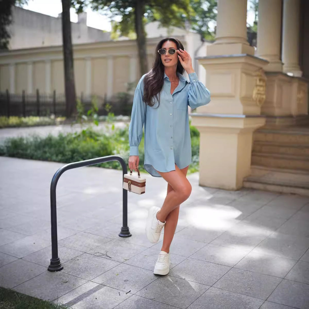 Dame Casual Skjortekjole i let denimstof Stilla