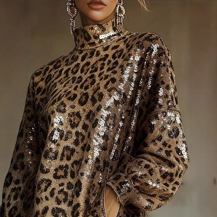 Kvinder Glitrende Kort Kjole med Leopardmønster og Fransen Skovae
