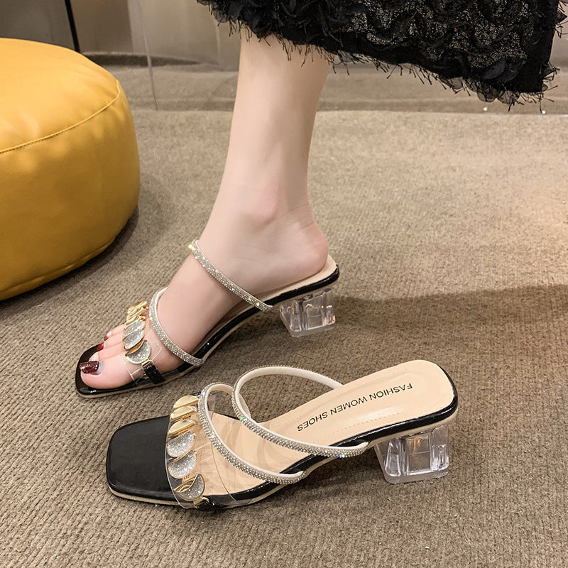 Dame transparente hæle sandaler med funkledende strass-boost Stilla