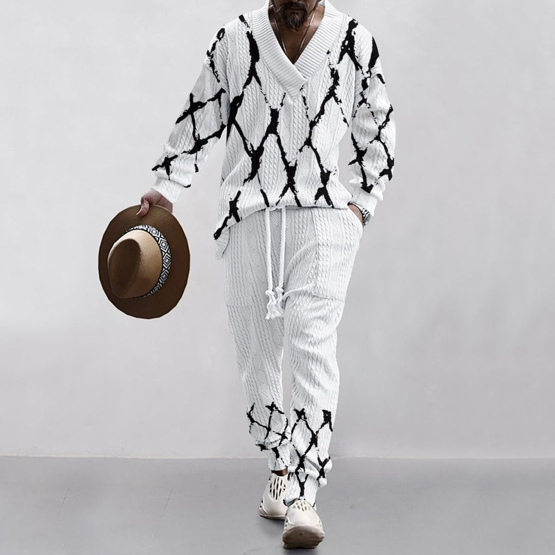 Herre afslappet fritidsoutfit med palmeprint og V-hals Stilla