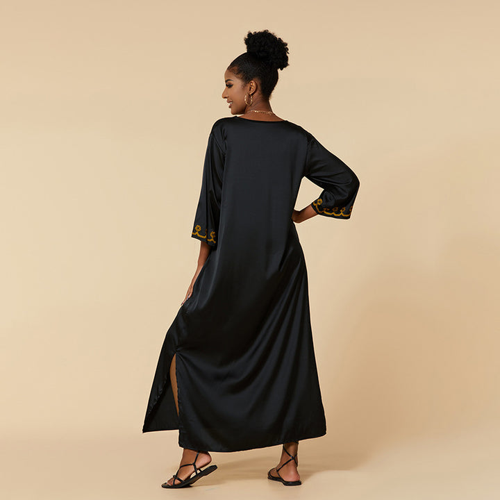 Dame Kaftan med luksuriøs broderi og sidelæg Stilla