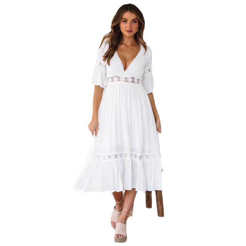 Dame Bohemian Spidsbesat Midi-Kjole Stilla
