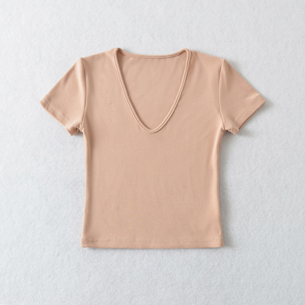 Dame V-hals T-shirt med figursyet snit Stilla