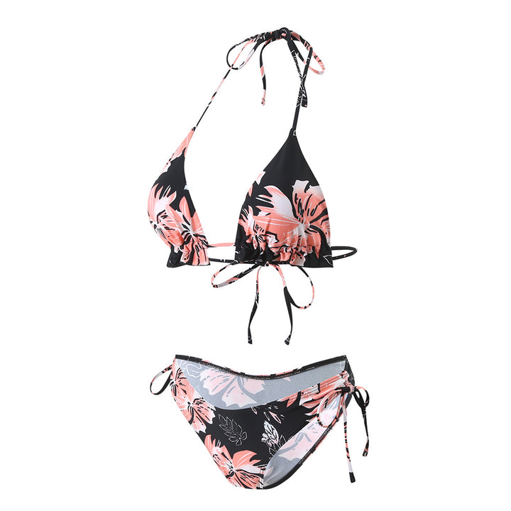 Dame triangel-bikini med blomsterprint og justerbare bindebånd Stilla