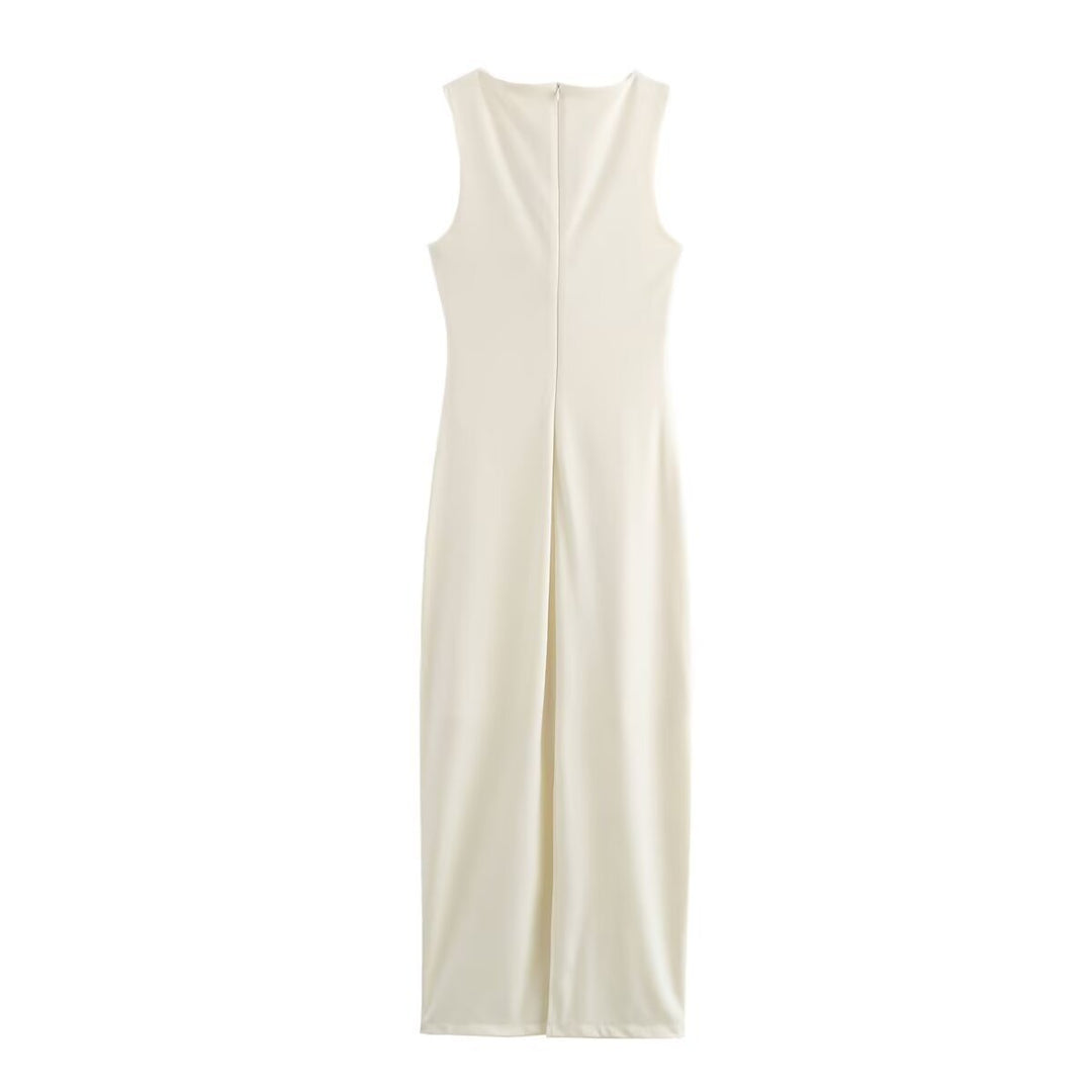 Dame Maxikjole med raffineret cut-out-design og dekorative knapper Stilla