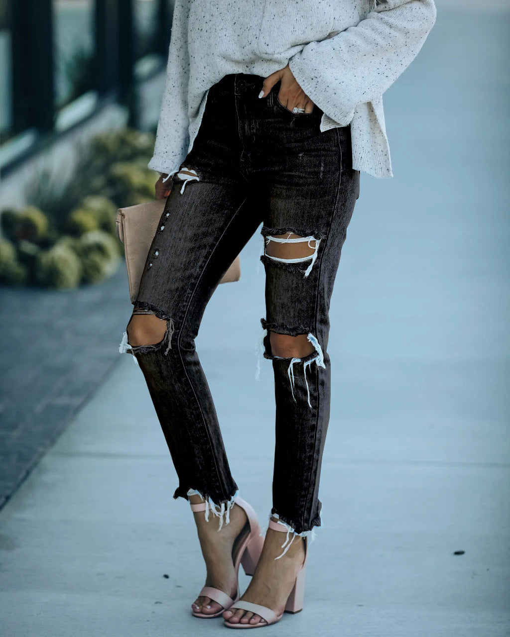 Dame distressed jeans med høj talje Stilla