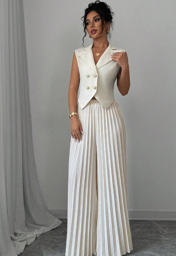 Dame designer-vest med plisserede bukser Stilla