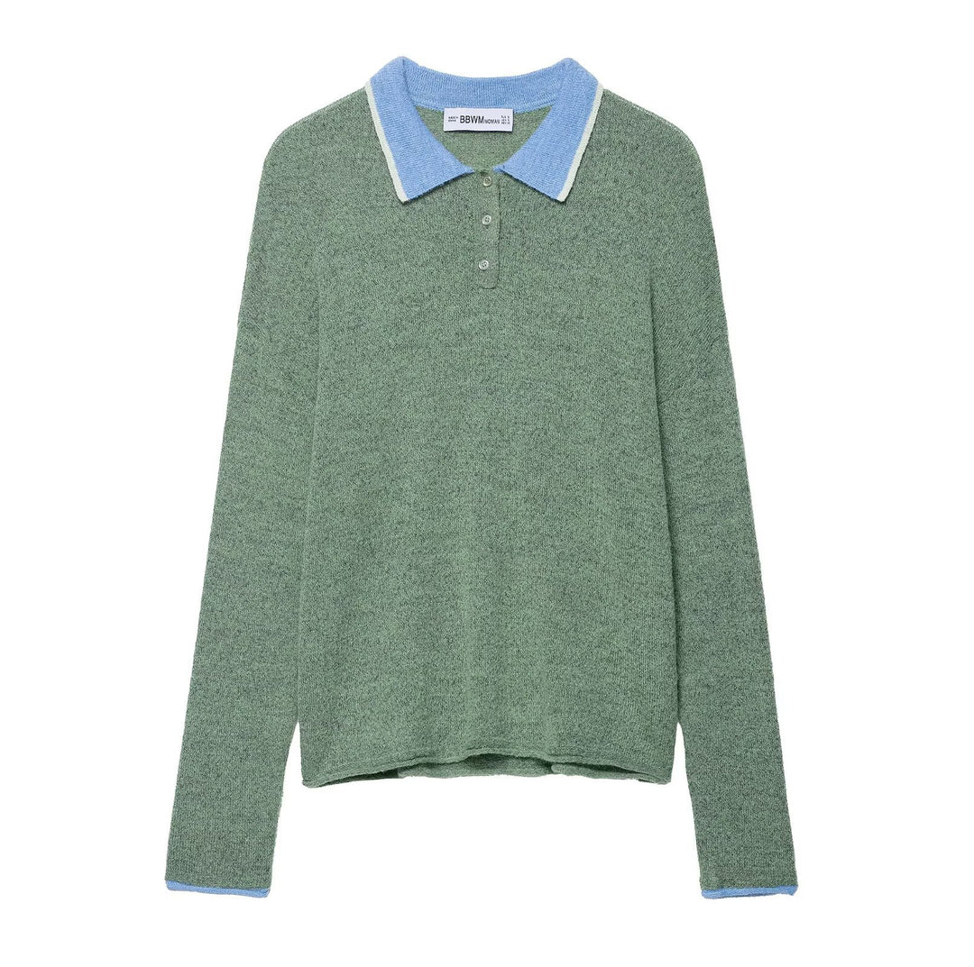 Kvinders Casual Langærmet Polo T-shirt med Klassisk Krave Struktur Stilla