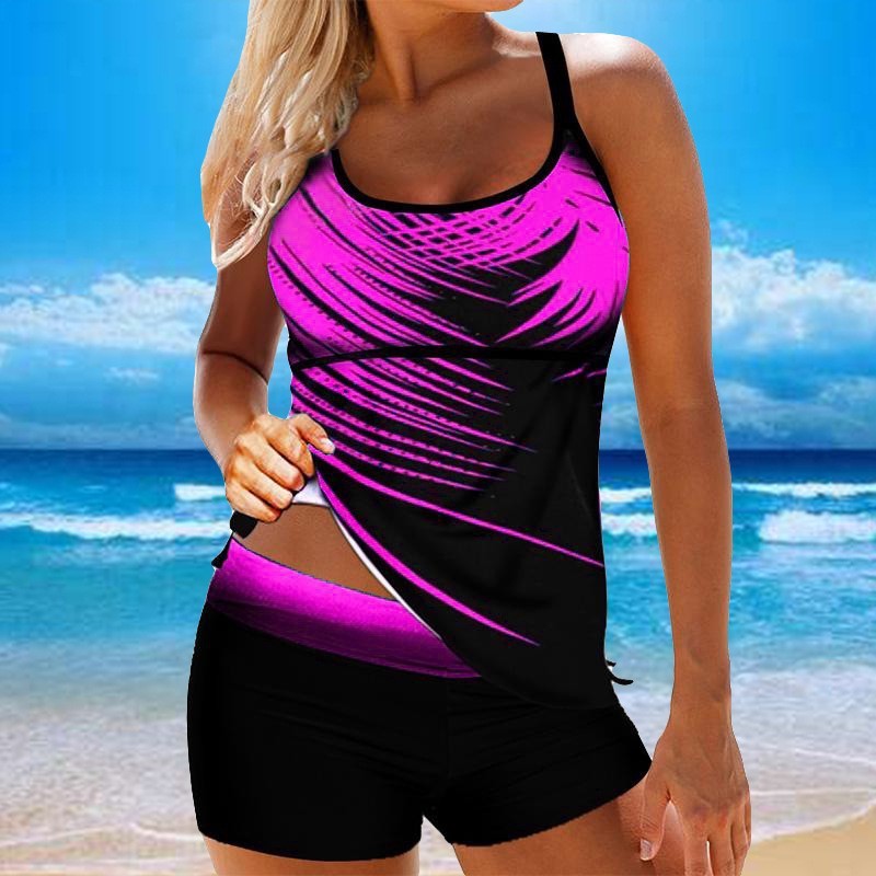 Dame Sporty Tankini-sæt med stilfuldt blomstermønster og shorts Stilla