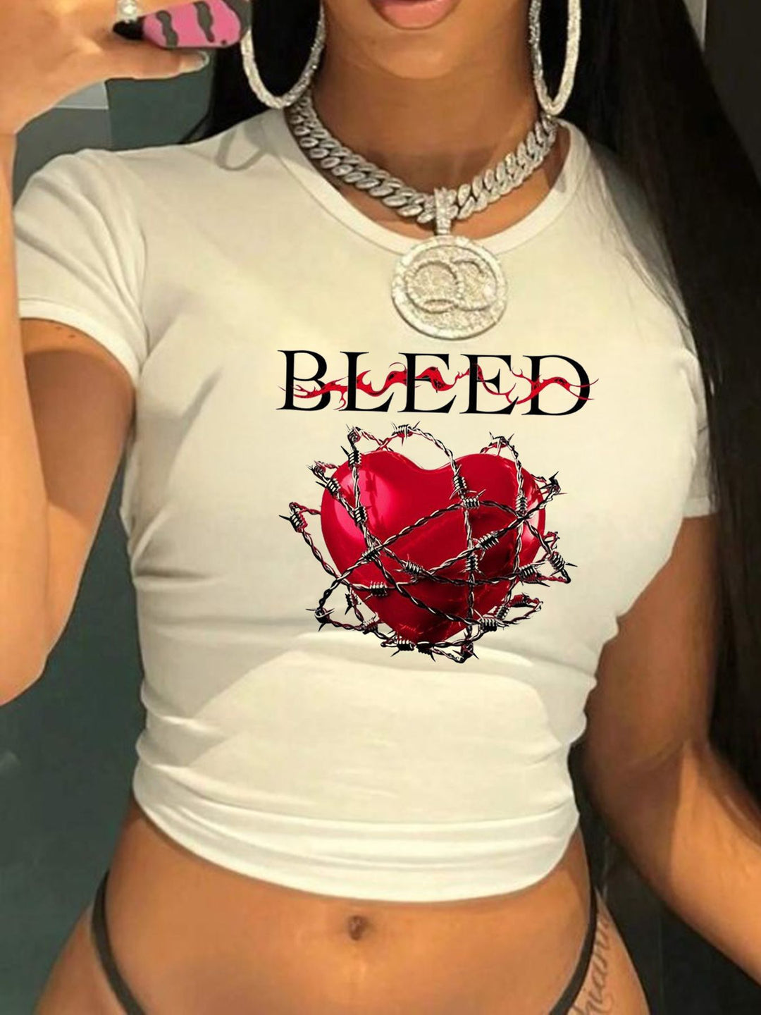 Dame Crop-T-shirt med kreativ telefon-design Skovae
