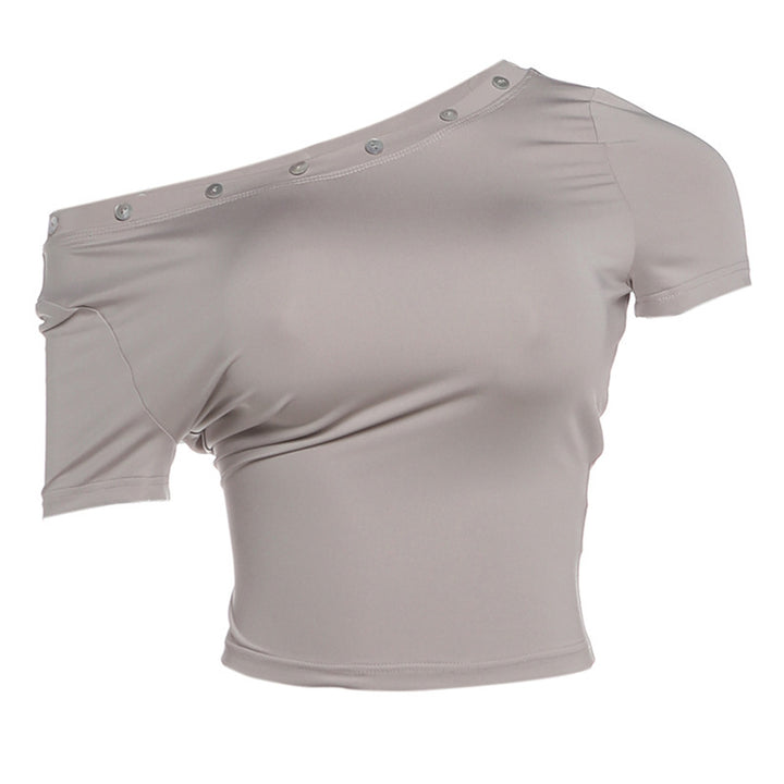 Damen modernes off-shoulder Crop-Top mit Knopfdetails Skovae