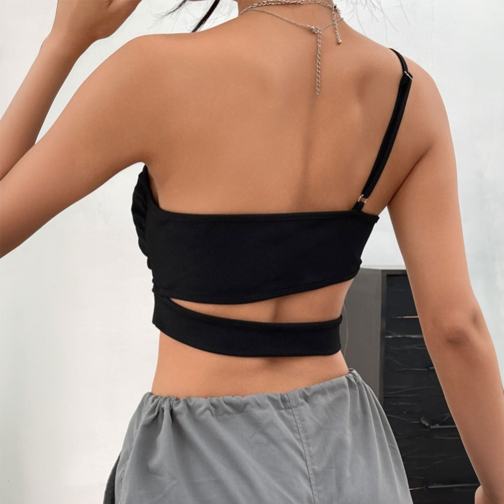 Kvindelig asymmetrisk crop top med smal talje og uden stropper design Stilla