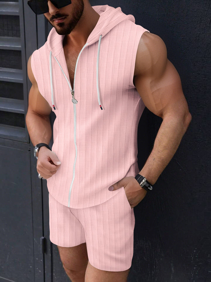 Herrer Ærmeløs Zip-Up Hoodie og Shorts Sæt Stilla