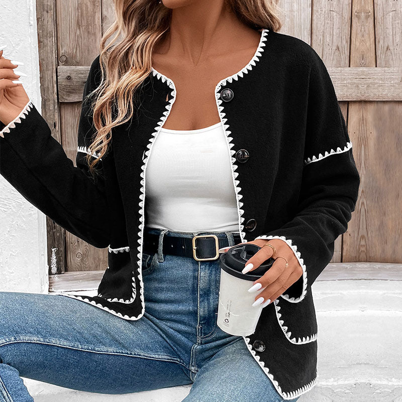 Dame afslappet oversized jakke med kontrastfarvet kant Stilla
