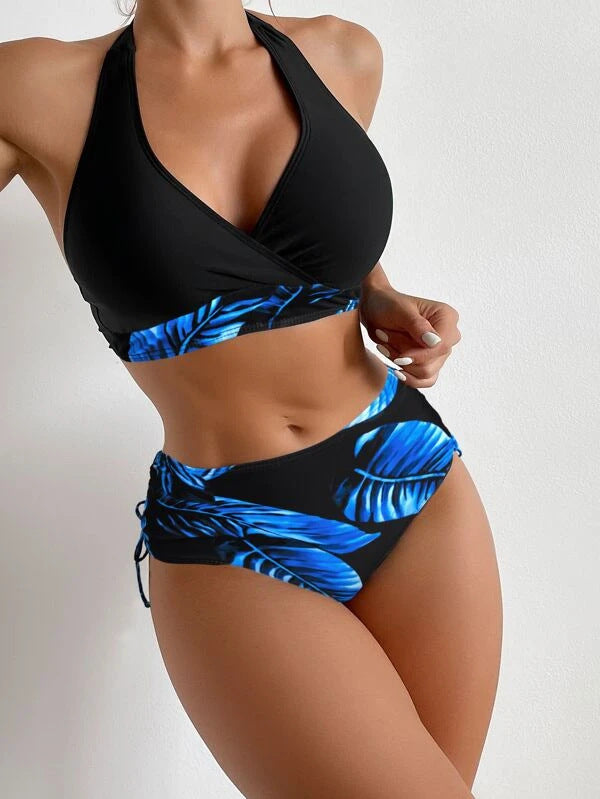 Dame Højskåret Bikini-Sæt med raffinerede Snøre Detaljer Stilla
