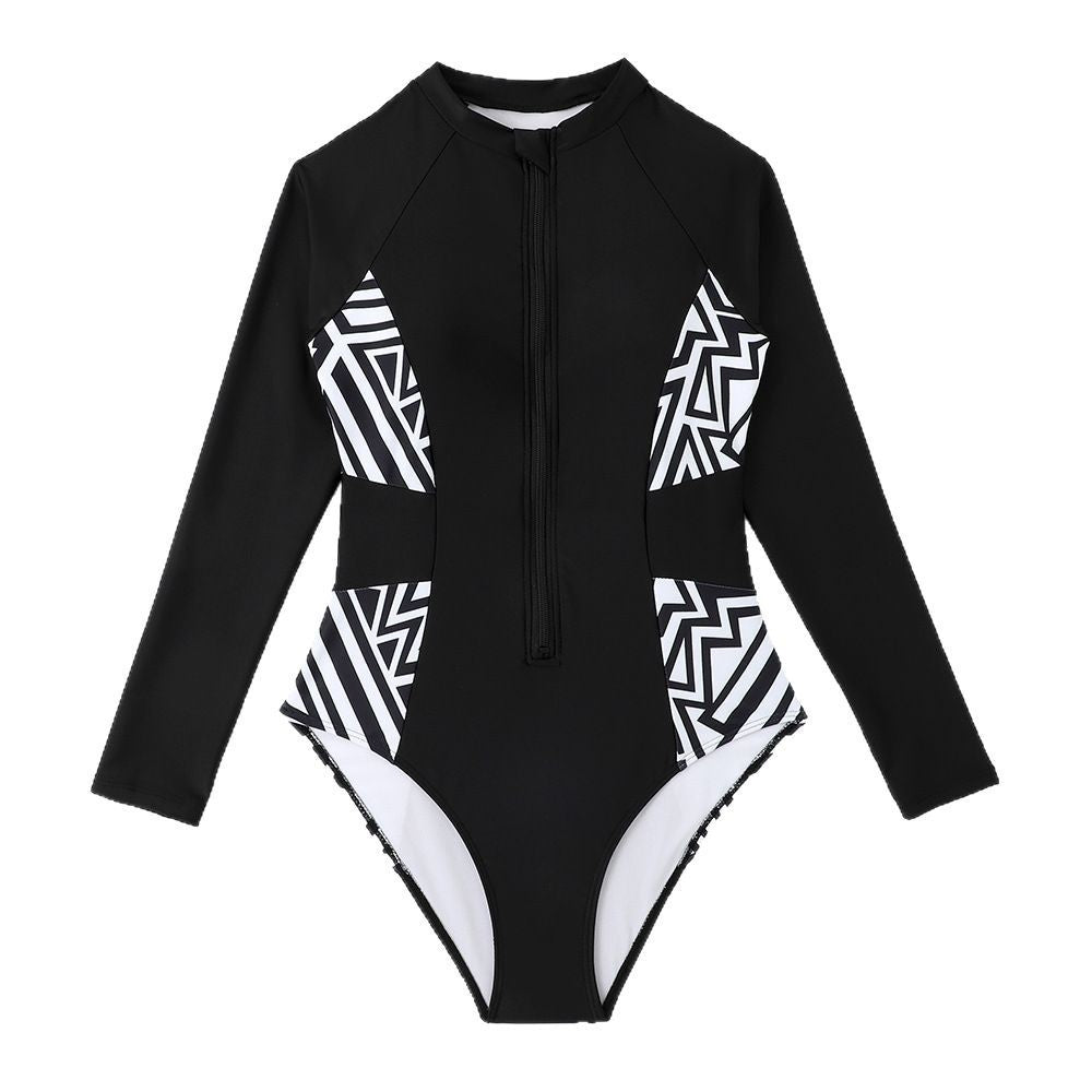 Dame Sporty Langærmet Badedragt med elegant lynlås og grafisk design Stilla
