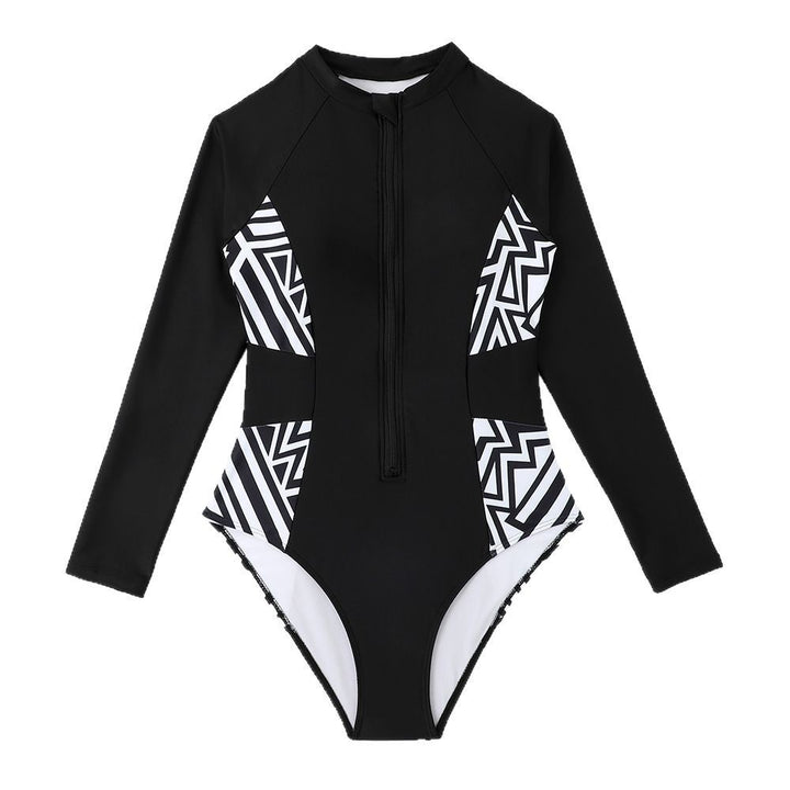 Dame Sporty Langærmet Badedragt med elegant lynlås og grafisk design Stilla