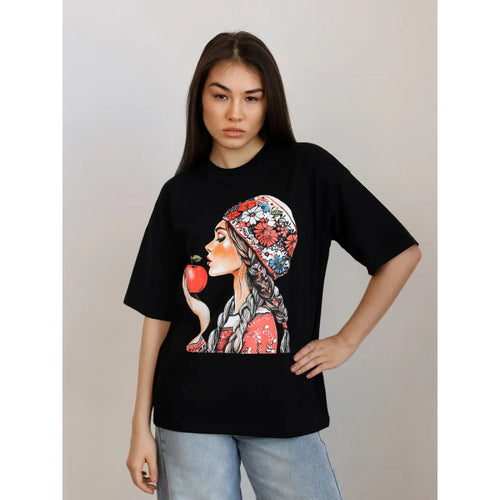 Dame T-shirt med kunstnerisk kvindemotiv og afslappet pasform Stilla