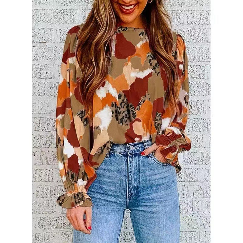 Dame Elegant Bluse med moderne mønster og voluminøse ærmer Stilla