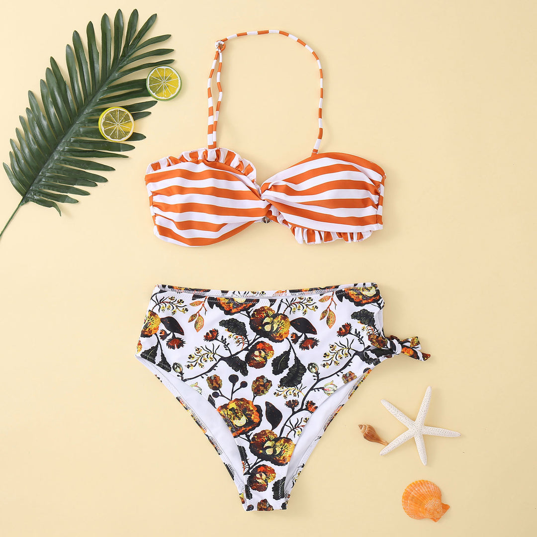 Dame Bikini-sæt med flæseoverdel og høj talje Stilla