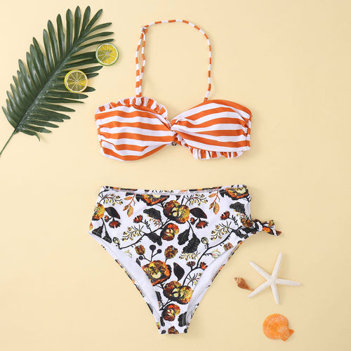 Dame Bikini-sæt med flæseoverdel og høj talje Stilla