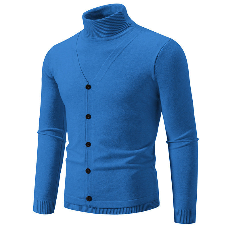 Herrer elegant rullekravepullover med knaplukning og fin strikkestruktur Stilla