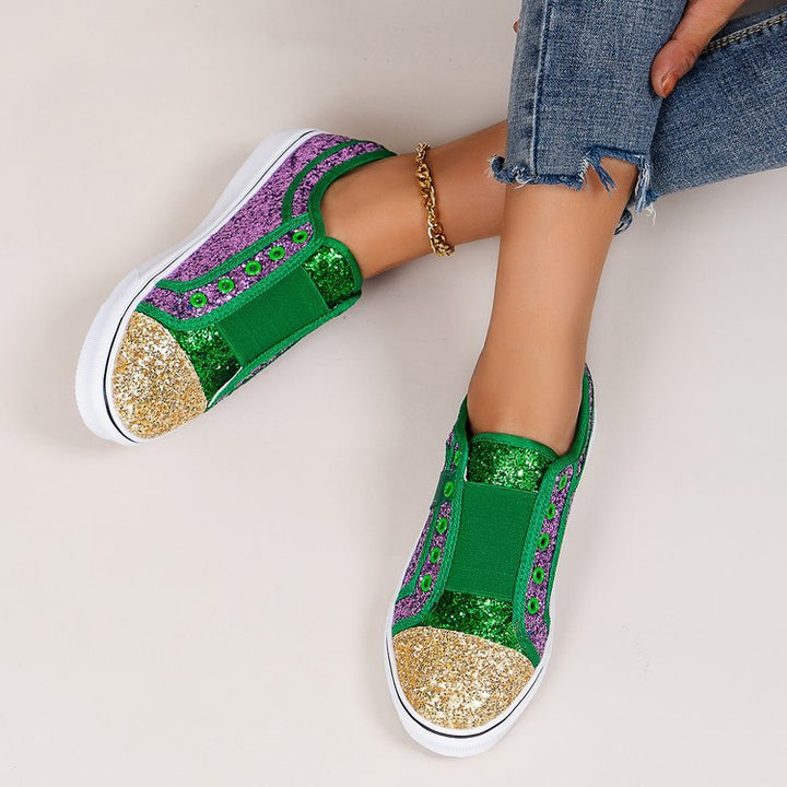 Dame Glitrende Slip-On Sneakers med elastisk rem og skridsikker sål Stilla