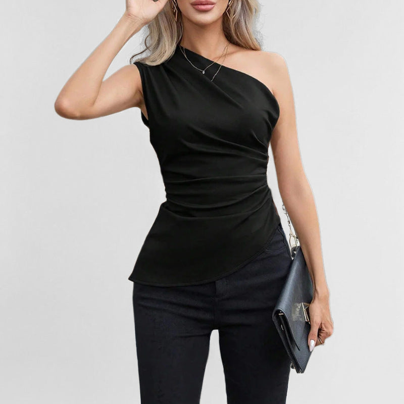 Damer Elegant One-Shoulder Top med Volanger og Asymmetrisk Snit Stilla