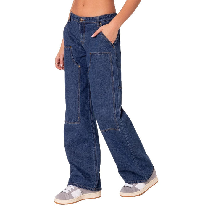 Dame brede anvendelsesjeans med praktiske lommer og høj talje