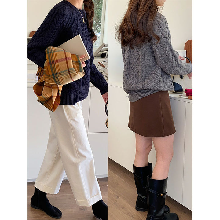 Kvinder casual chunky strik sweater med kabelmønster Stilla