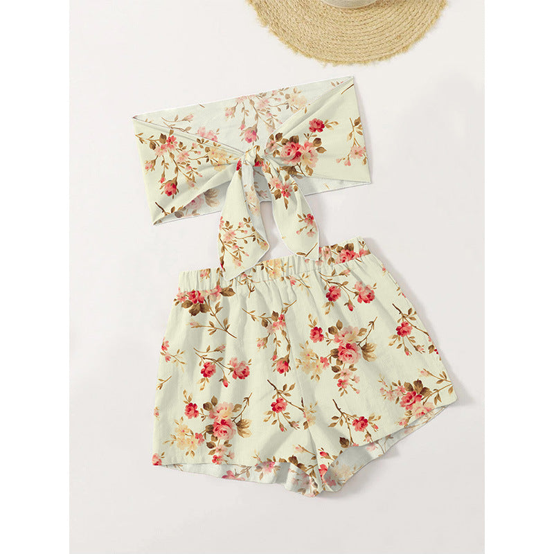 Dame Bandeau top og shorts sæt med blomsterdesign Stilla