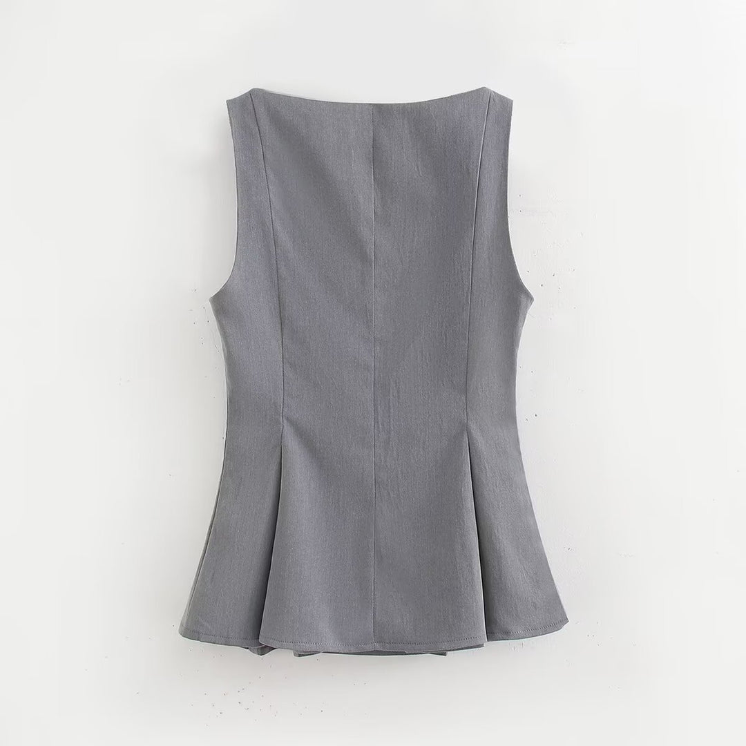 Dame Tailored Peplum-bluse med knapdetalje Stilla