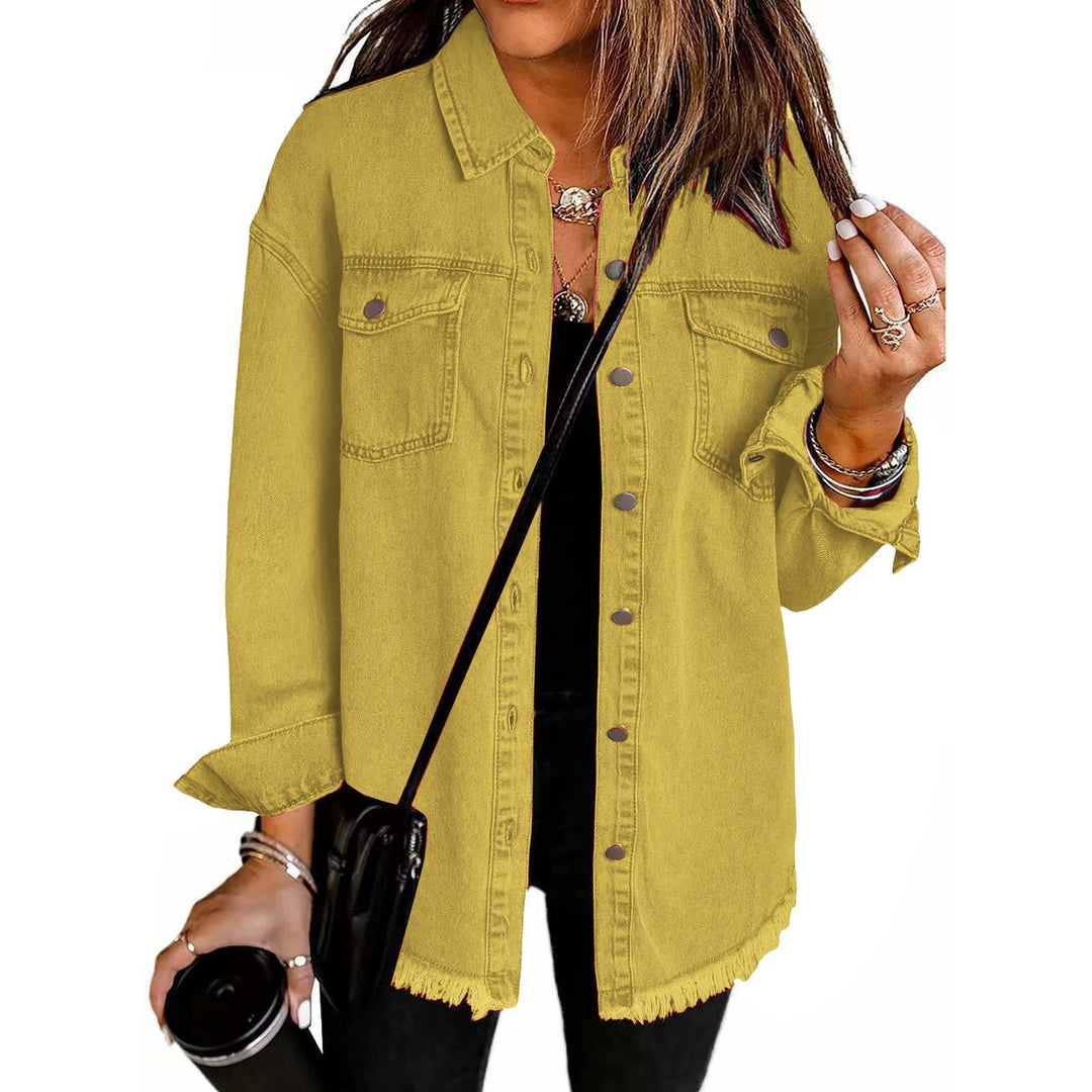 Dame Denim Skjortejakke i afslappet Oversized-stil med frynser Stilla
