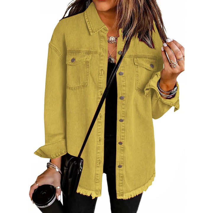 Dame Denim Skjortejakke i afslappet Oversized-stil med frynser Stilla