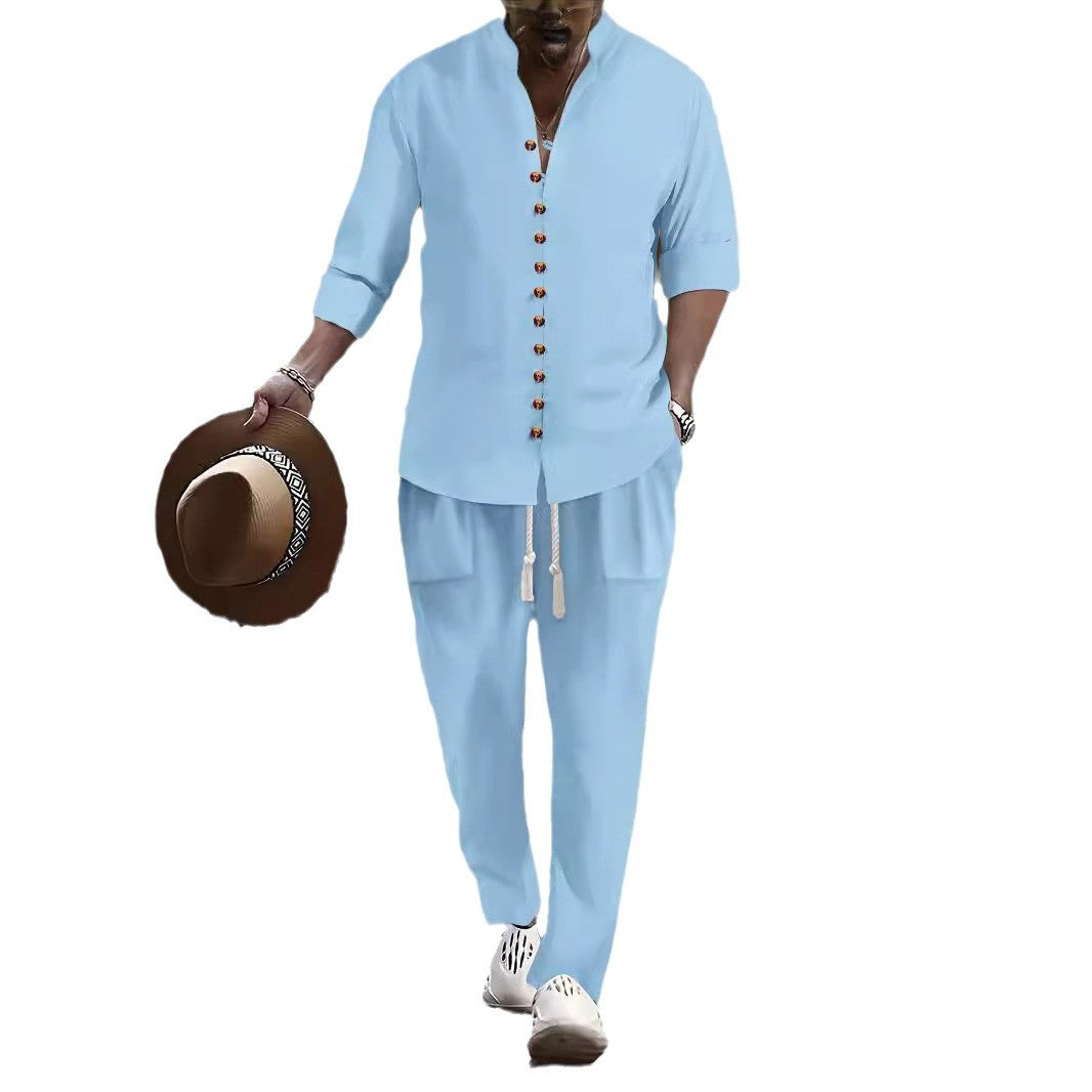 Herre fritids-button-up-skjorte og afslappet skåret bukse sæt Stilla