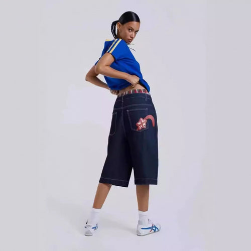 Dame Højskårne Grafiske Denim Culotte Shorts Stilla