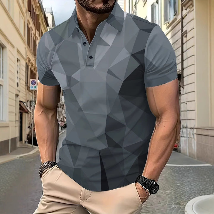 Herrer poloshirt med moderne 3D-trekant design Stilla