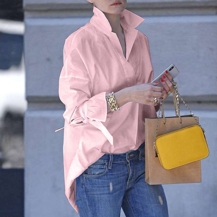 Dame Mode Bluse med høj krave og asymmetrisk kant Stilla