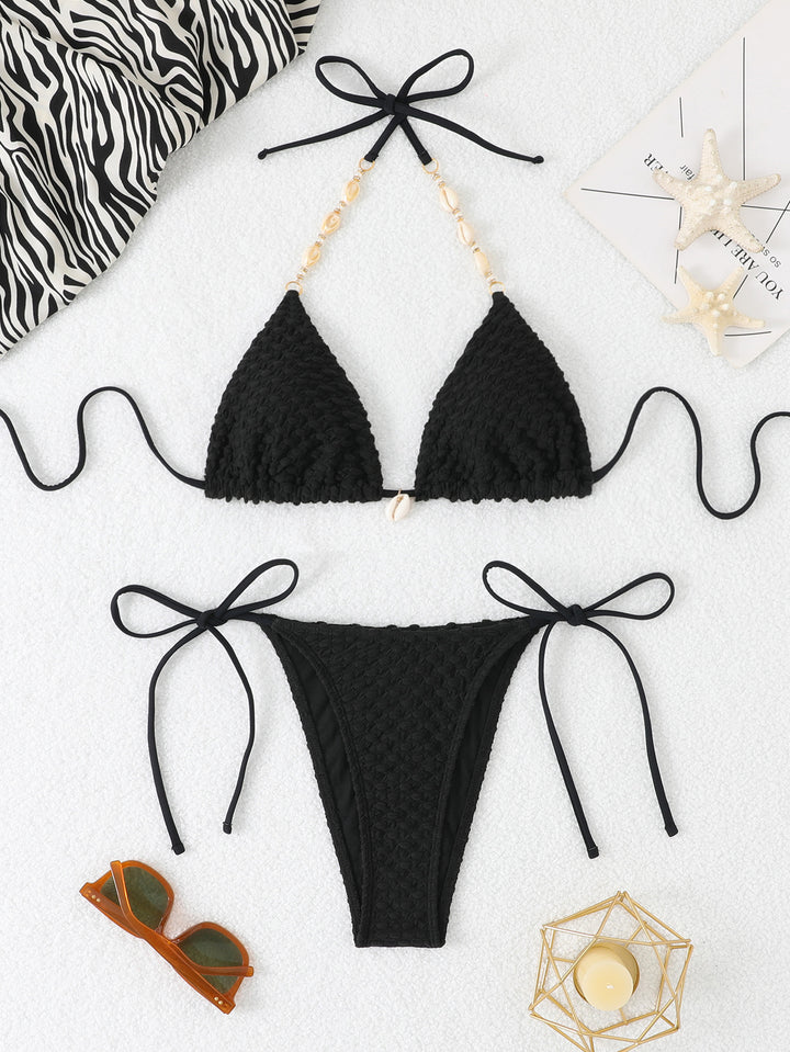 Dame Triangel-Bikini-Sæt med mode Muslinge-detaljer og komfortable Bindebånd Stilla