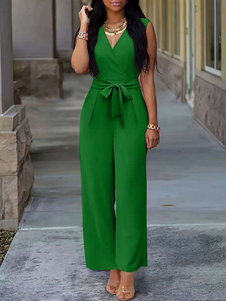 Dame Elegant Jumpsuit med Taljebælte og V-udskæring Stilla