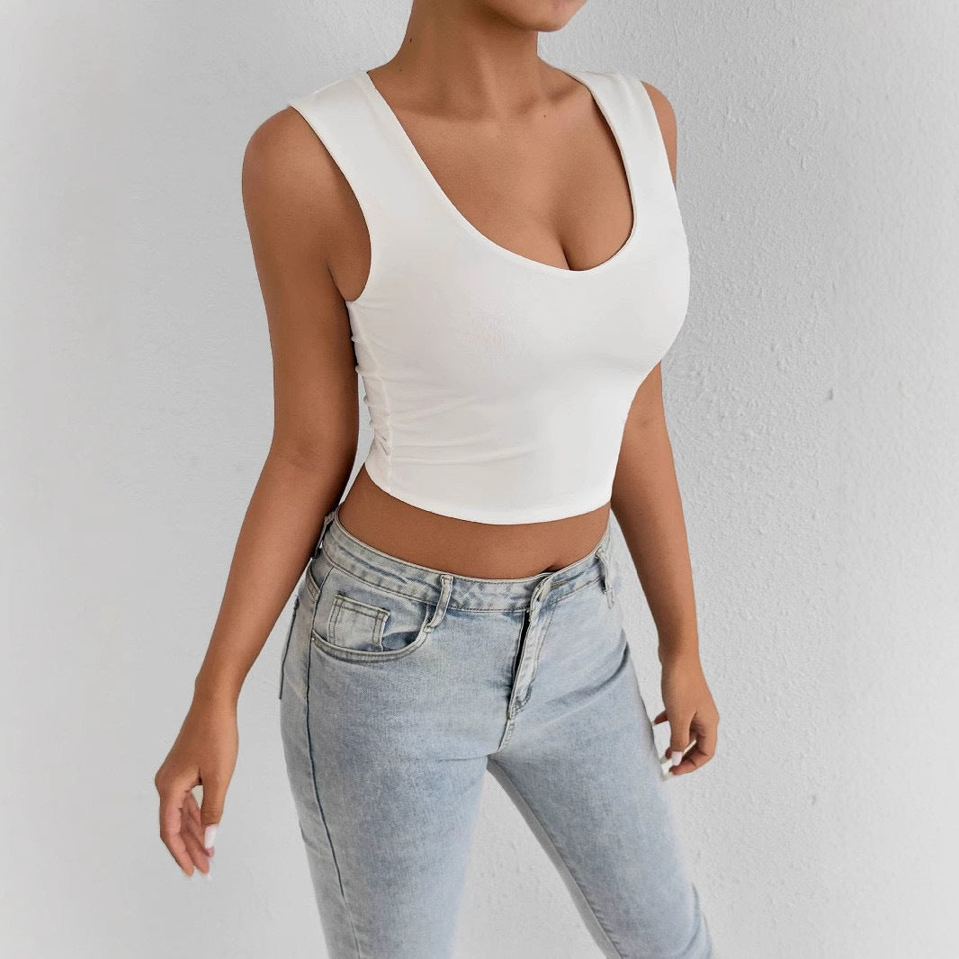 Dame Crop-top med V-udskæring og elegante sideslids Skovae