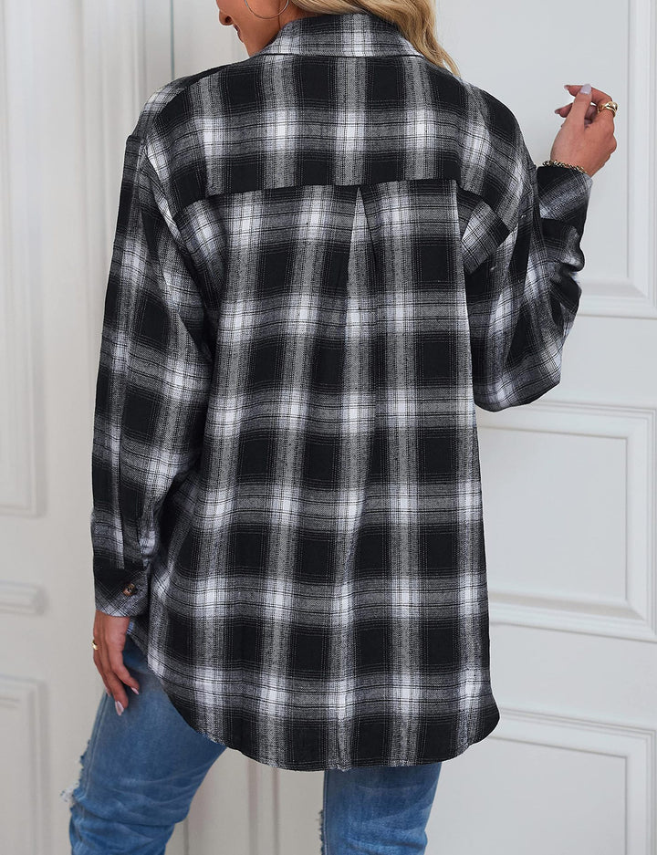 Femme Afslappet Fit Flannel Knap-Up Skjorte Stilla