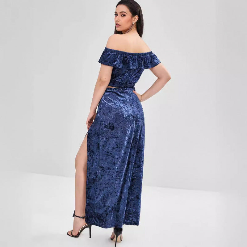 Dame Off-Shoulder Samt To-Delt Sæt Stilla