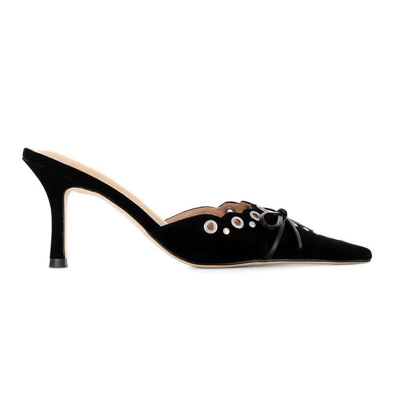 Dame Elegante Spidse Tå Slingback Hæle med Dekorativ Bue og Nitter-Detaljer Stilla