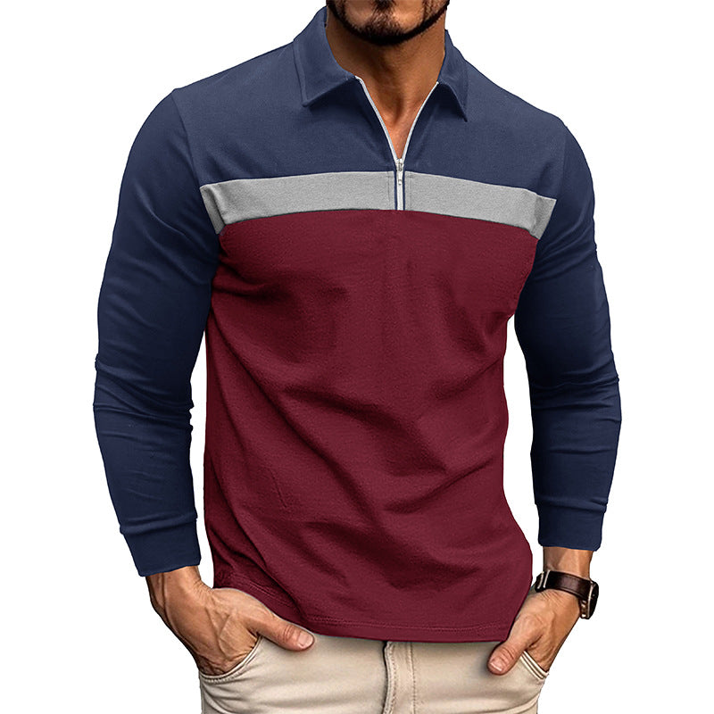 Herren sporty langærmet skjorte med moderne halv lynlås og farveblokdesign Stilla