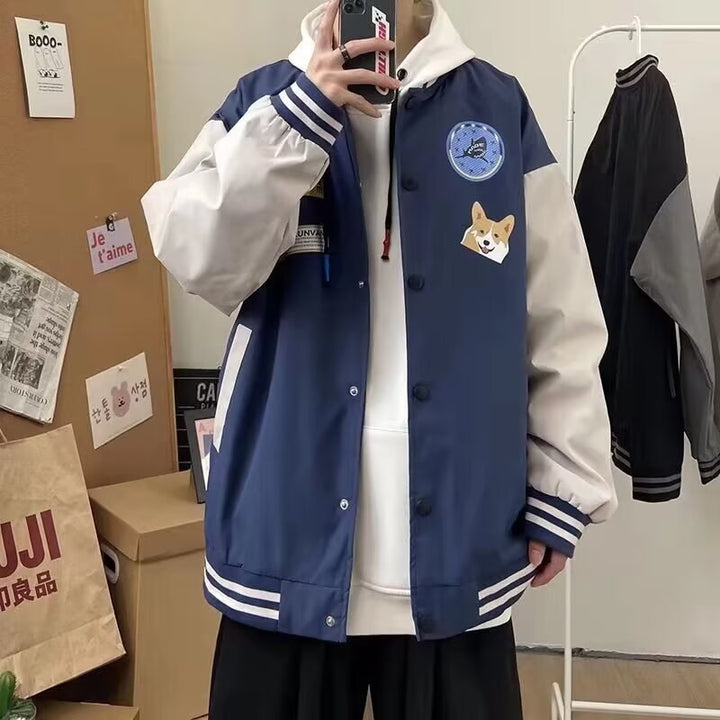 Unisex collegejakke i moderne streetwear-stil med kreative patches Stilla